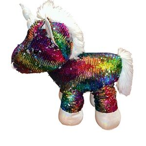 Rainbow/Silver Flip Sequin Unicorn Plush 8.5” x 14” x 17”